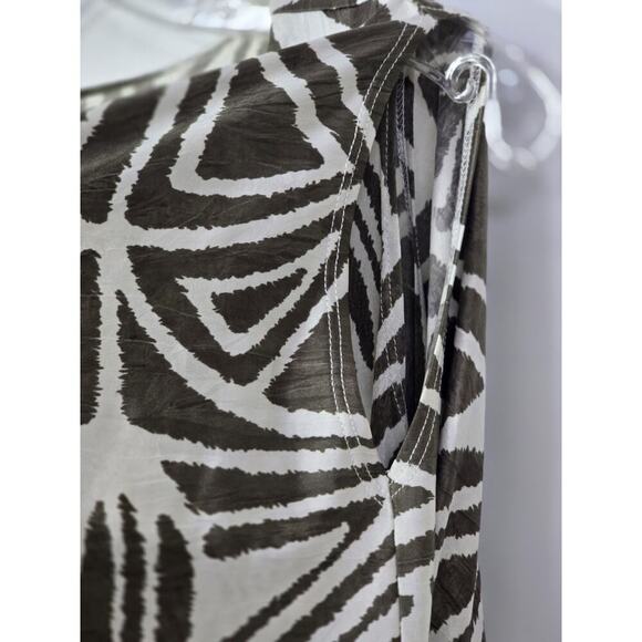 IC by CONNIE K Women's Brown White Flared Open Half Sleeve Tunic Blouse Size M - Picture 3 of 9